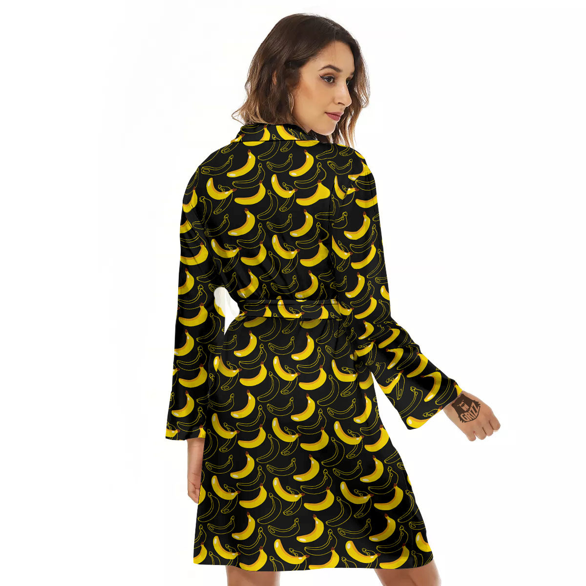 Banana Black Cartoon Print Pattern Women's Robe-grizzshop