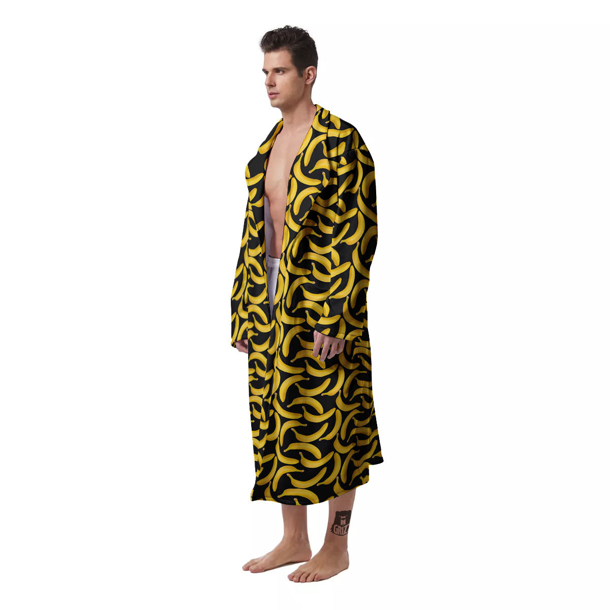 Banana Black Print Pattern Men's Robe-grizzshop