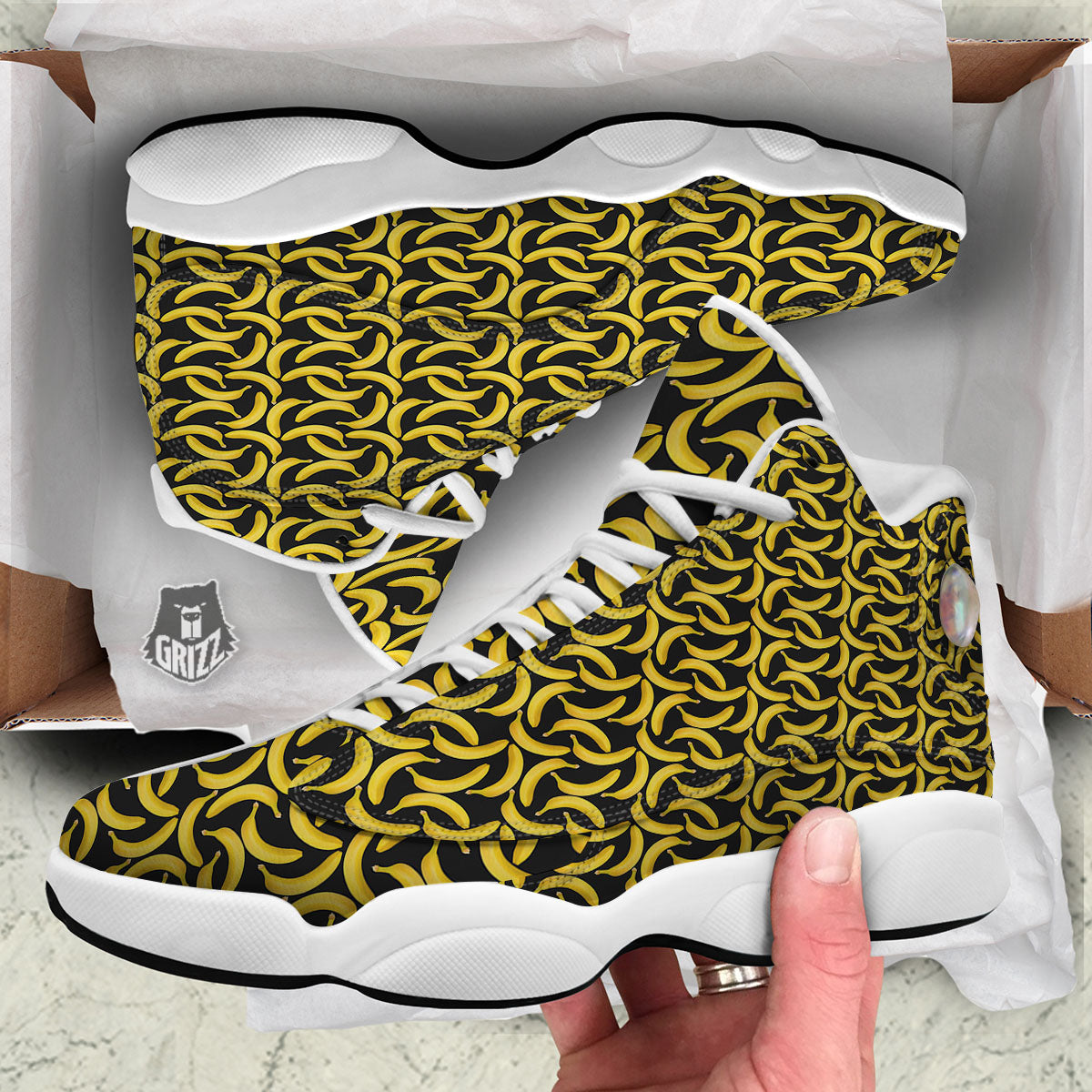 Banana Black Print Pattern White Basketball Shoes-grizzshop