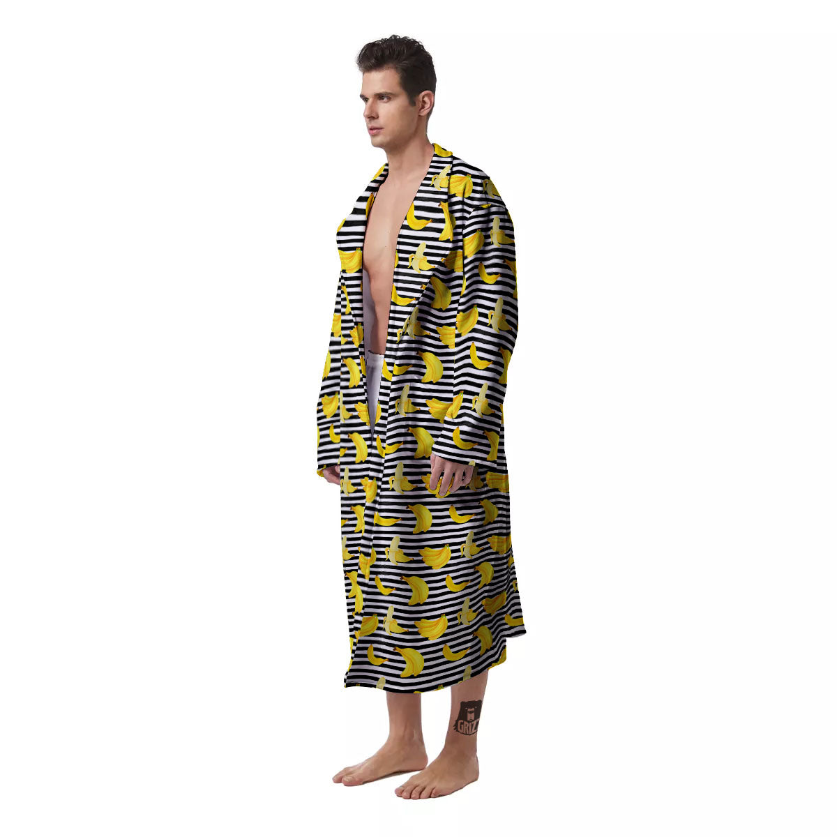 Banana Black Striped Print Pattern Men's Robe-grizzshop