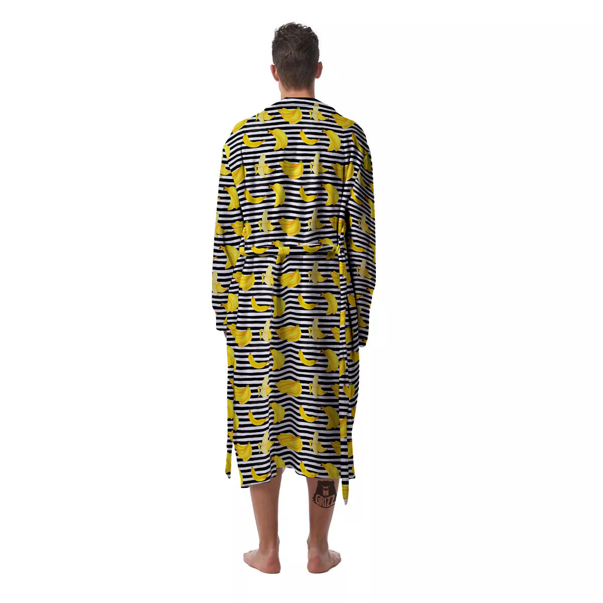 Banana Black Striped Print Pattern Men's Robe-grizzshop
