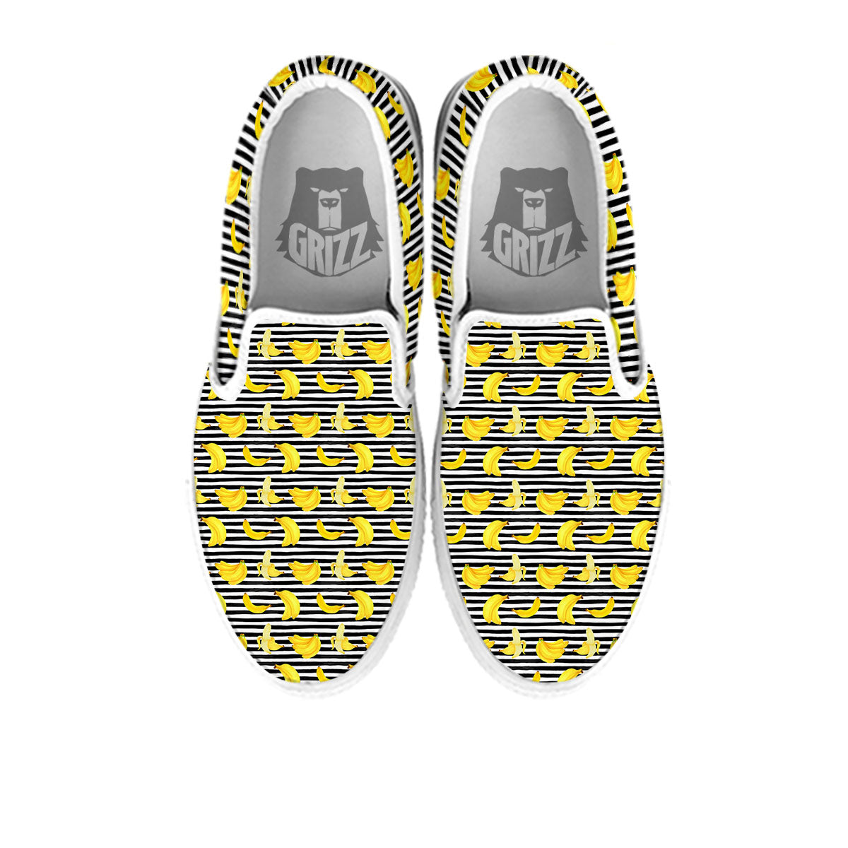 Banana Black Striped Print Pattern White Slip On Shoes-grizzshop