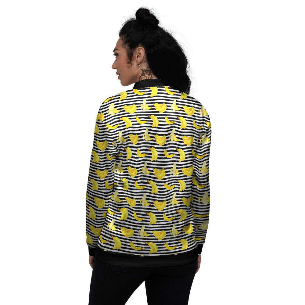 Banana Black Striped Print Pattern Women's Bomber Jacket-grizzshop