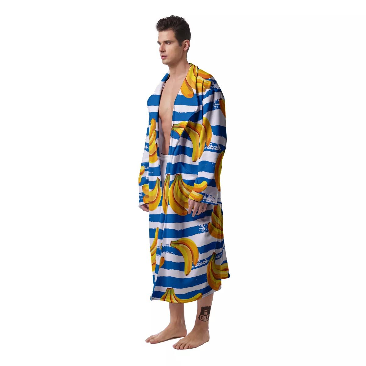 Banana Blue And White Striped Print Pattern Men's Robe-grizzshop