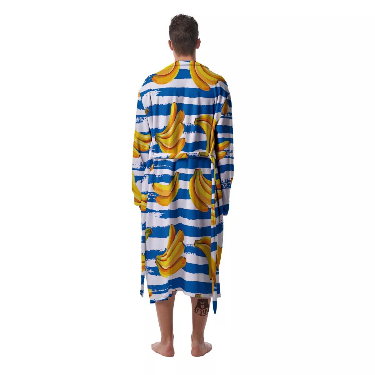 Banana Blue And White Striped Print Pattern Men's Robe-grizzshop