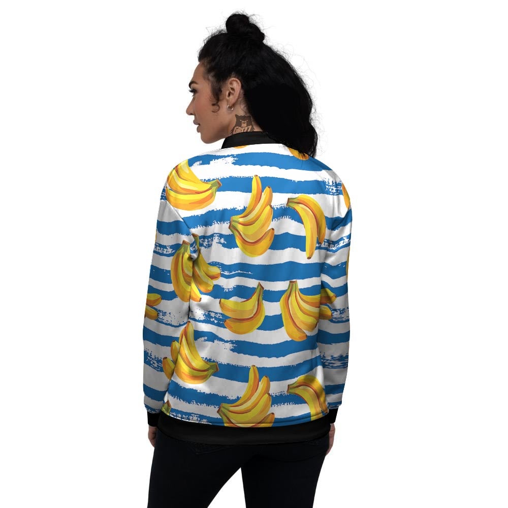 Banana Blue And White Striped Print Pattern Women's Bomber Jacket-grizzshop