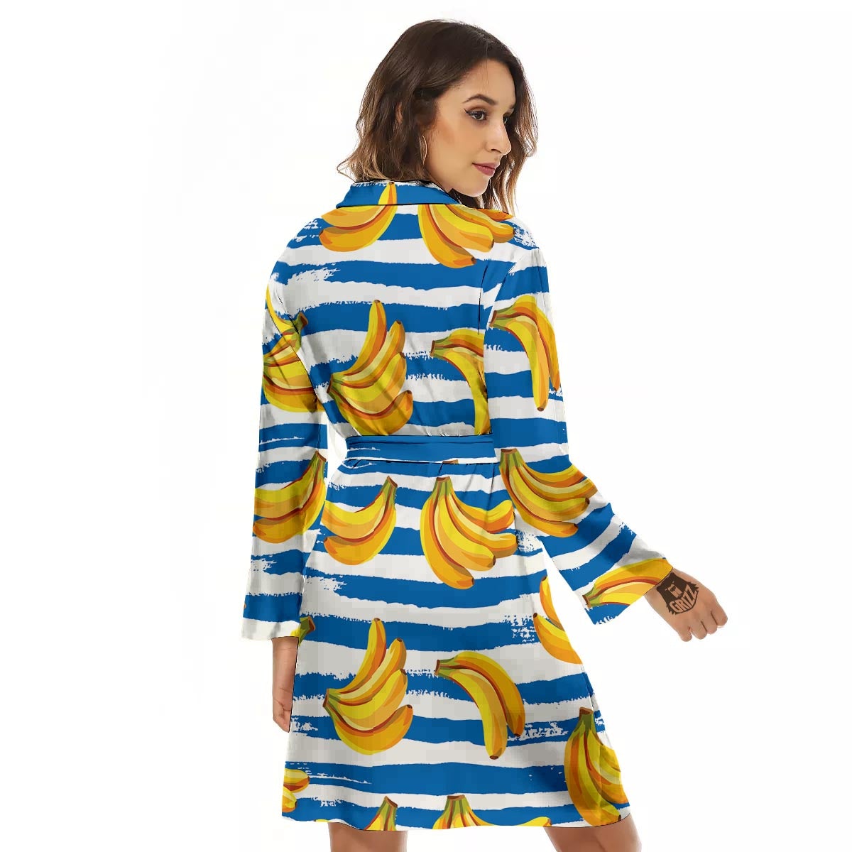 Banana Blue And White Striped Print Pattern Women's Robe-grizzshop