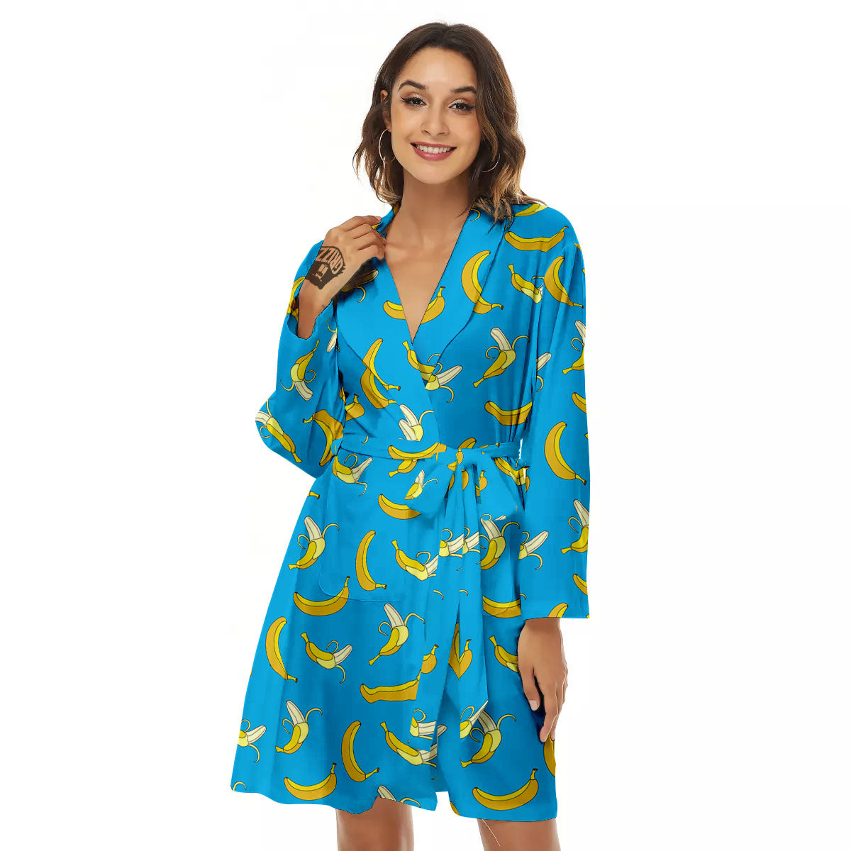 Banana Blue Print Pattern Women's Robe-grizzshop