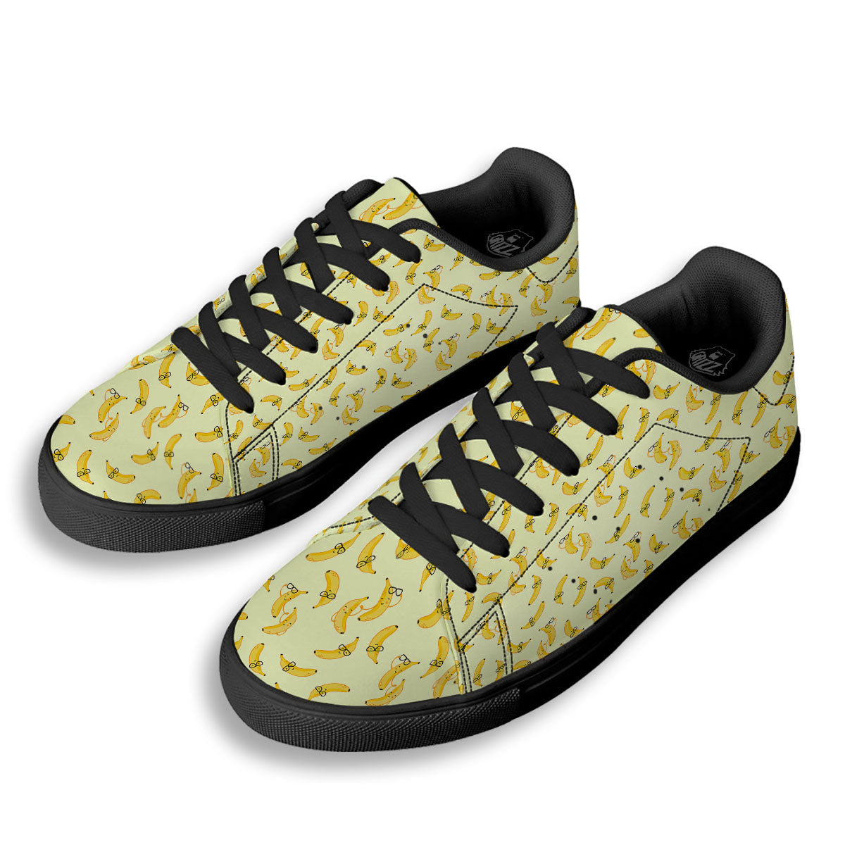 Banana Cute Print Pattern Black Low Top Sneakers-grizzshop