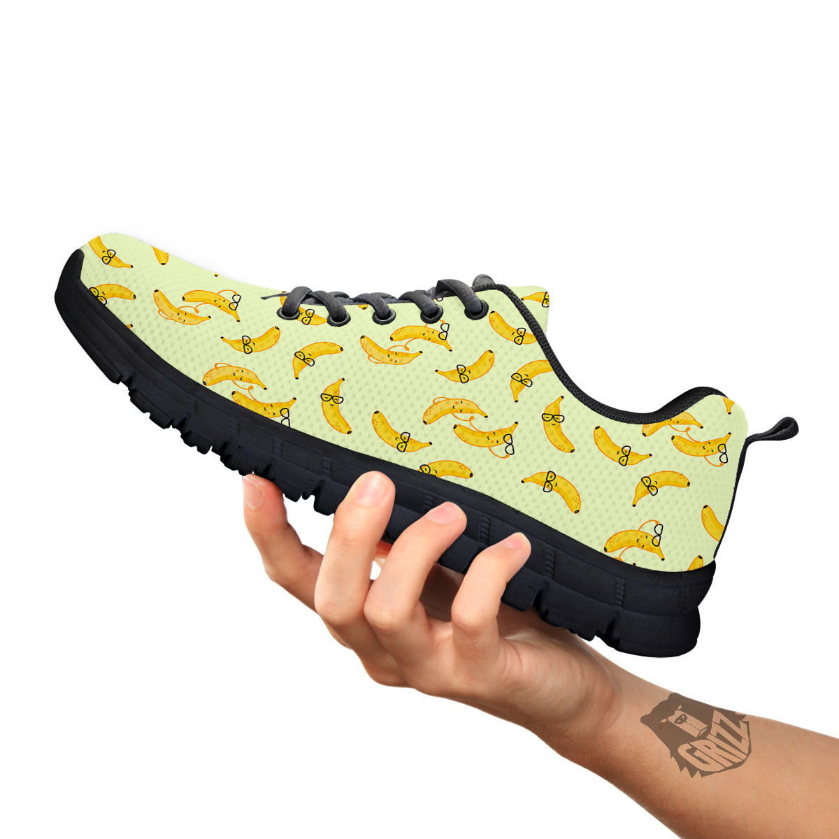 Banana Cute Print Pattern Black Sneaker-grizzshop