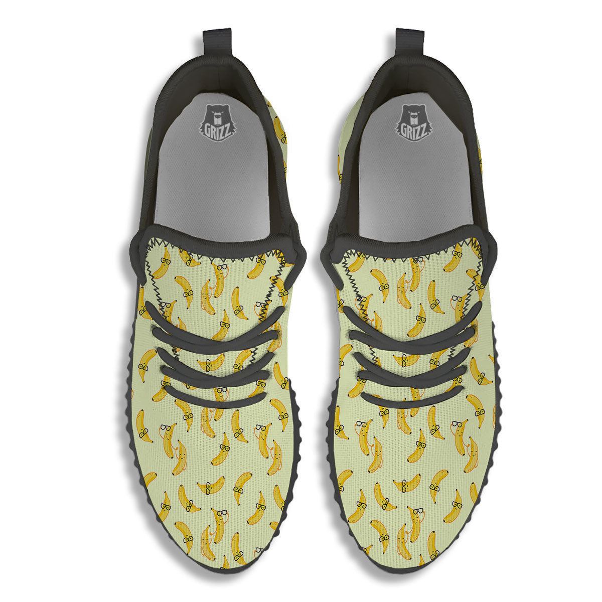 Banana Cute Print Pattern Black Walking Shoes-grizzshop