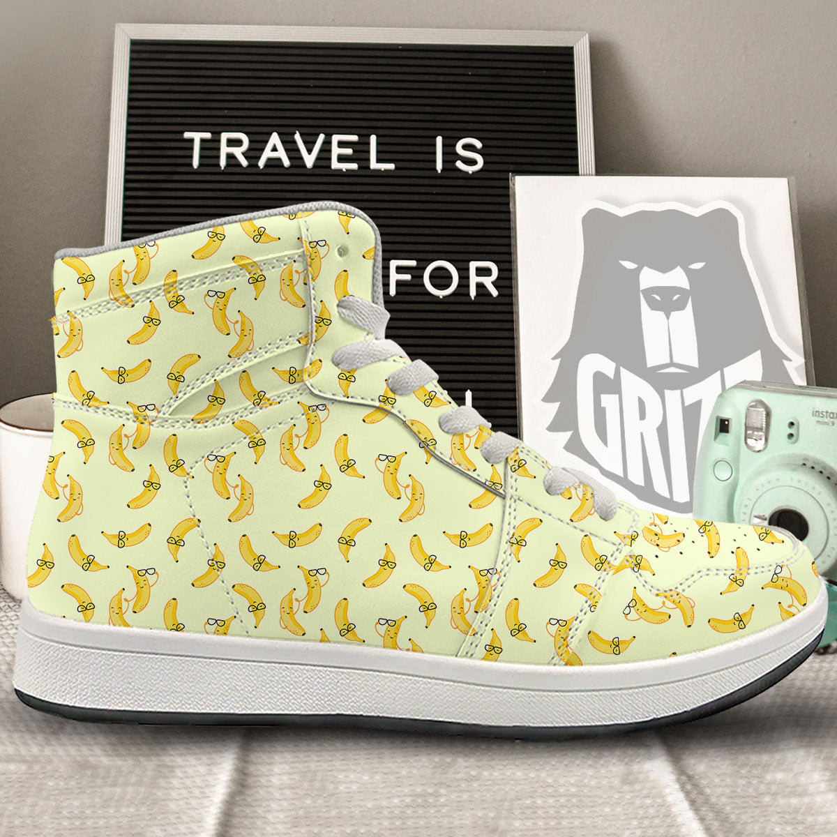 Banana Cute Print Pattern High Top Sneakers-grizzshop