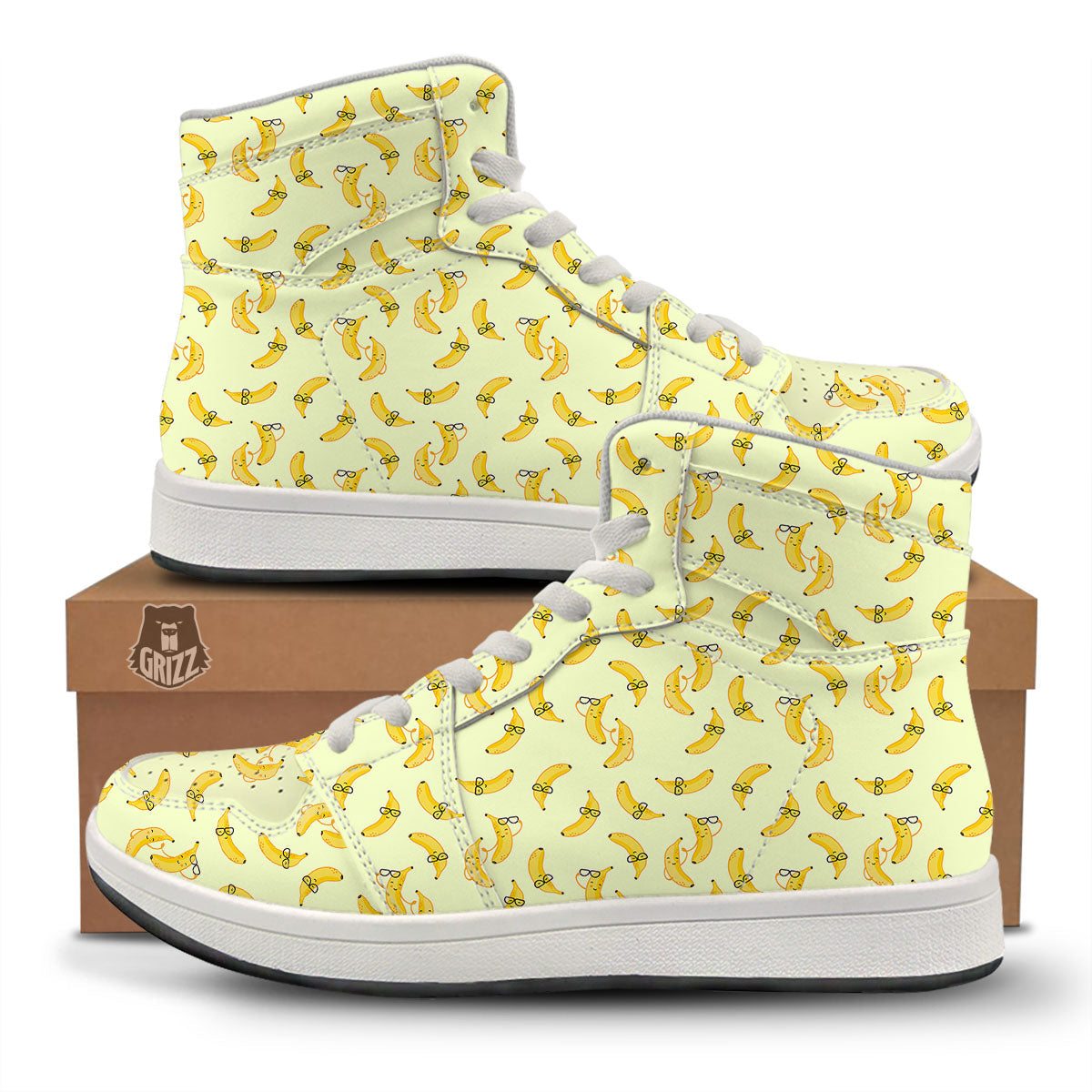 Banana Cute Print Pattern High Top Sneakers-grizzshop