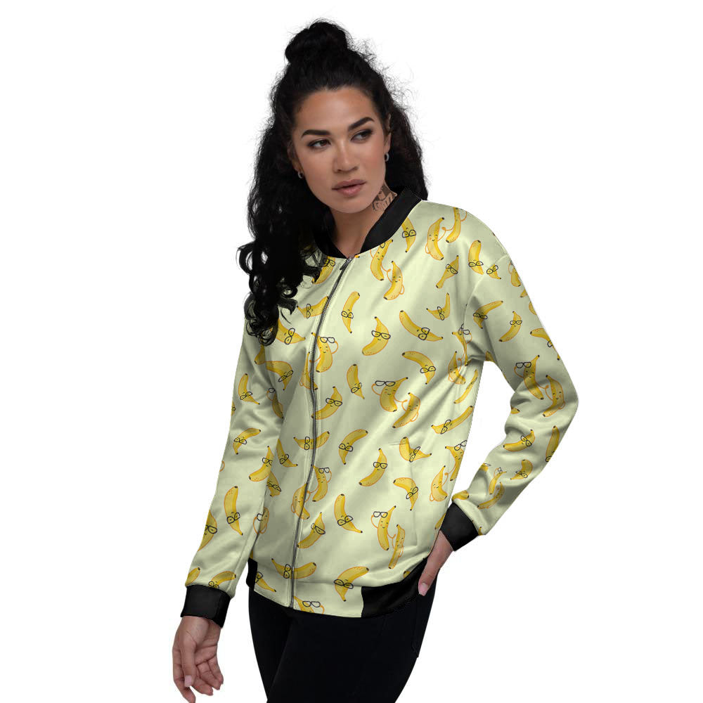 Banana Cute Print Pattern Women's Bomber Jacket-grizzshop