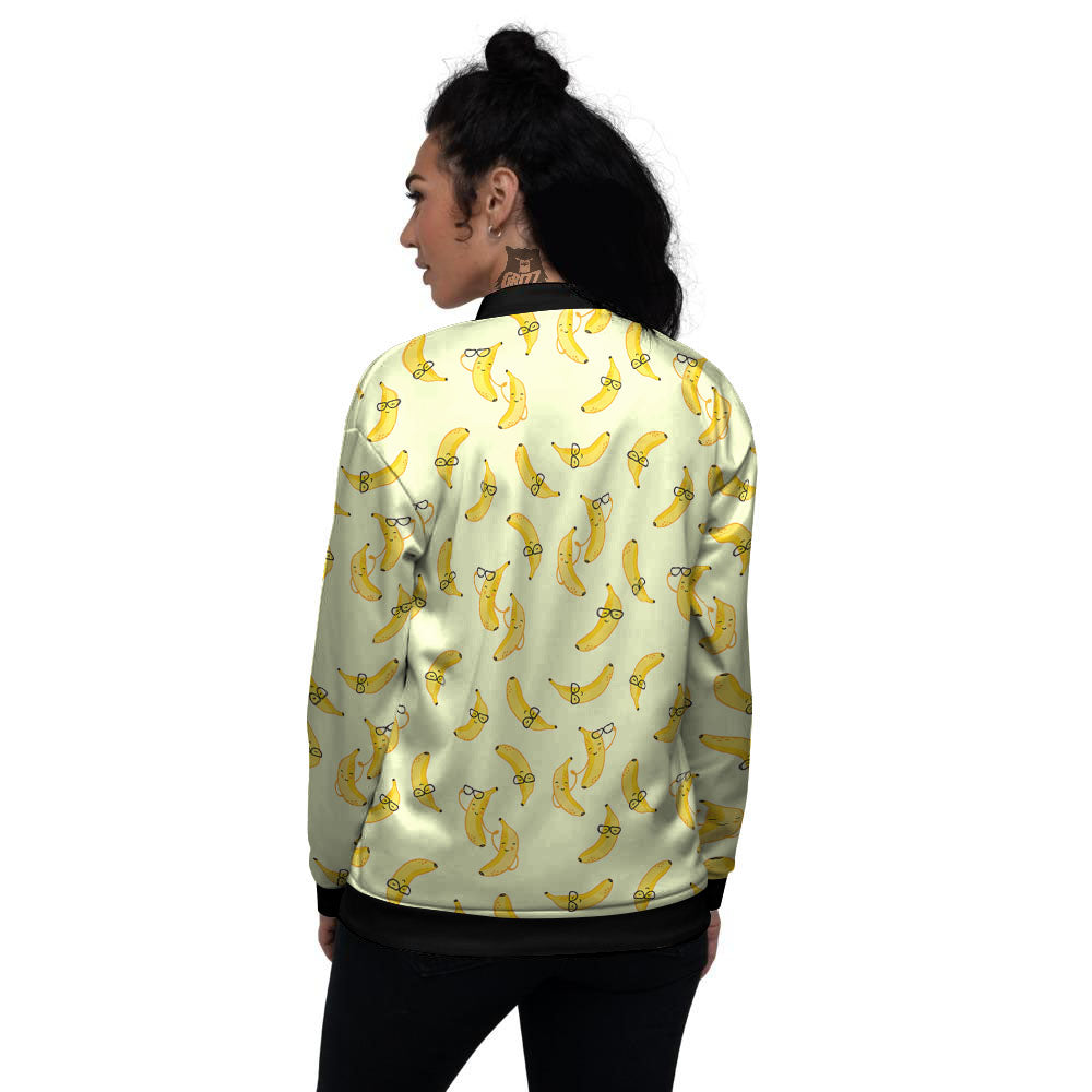 Banana Cute Print Pattern Women's Bomber Jacket-grizzshop