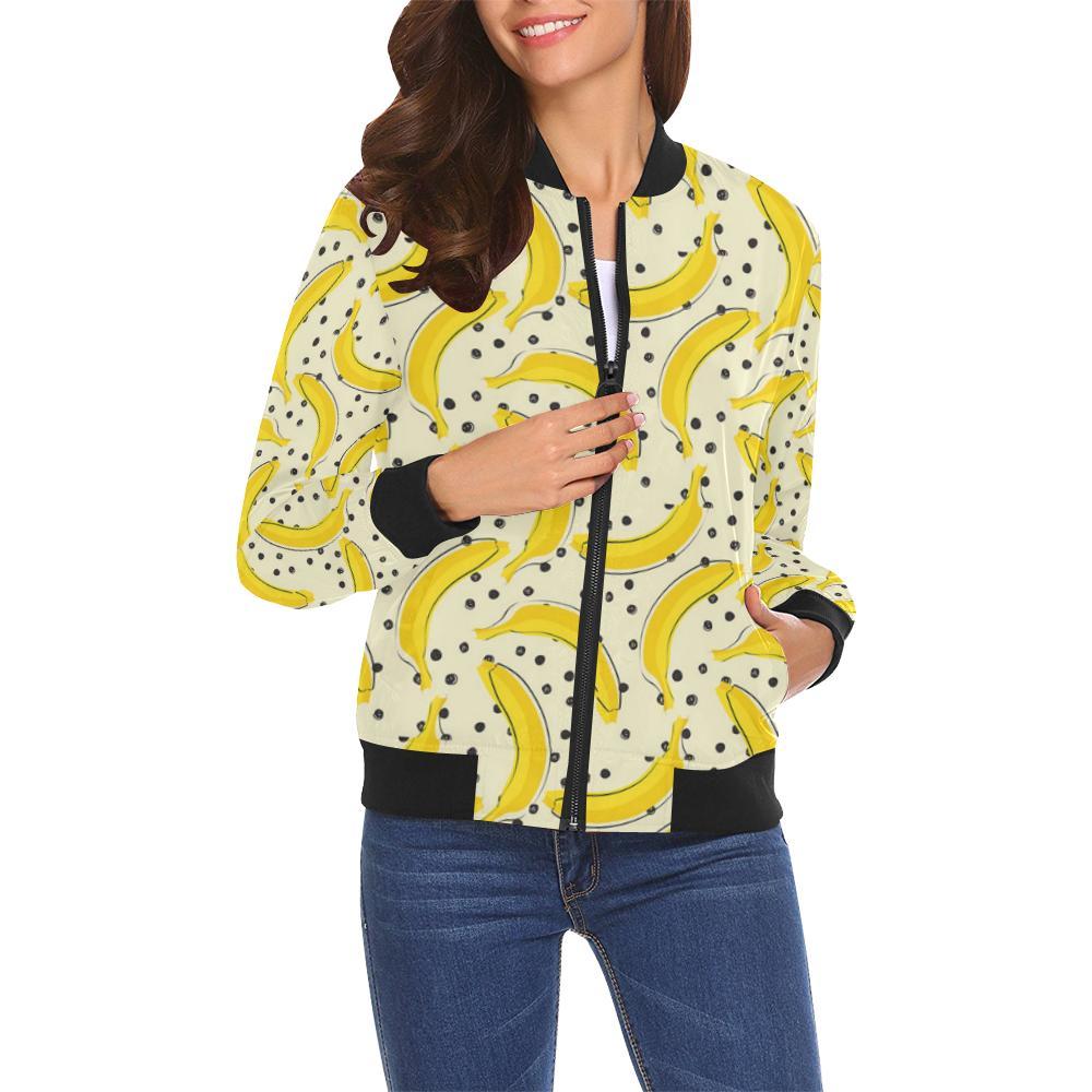 Banana Dot Pattern Print Women Casual Bomber Jacket-grizzshop