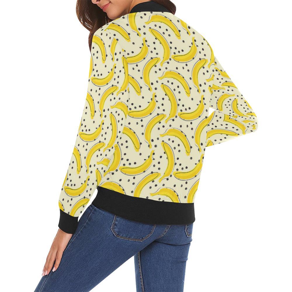 Banana Dot Pattern Print Women Casual Bomber Jacket-grizzshop