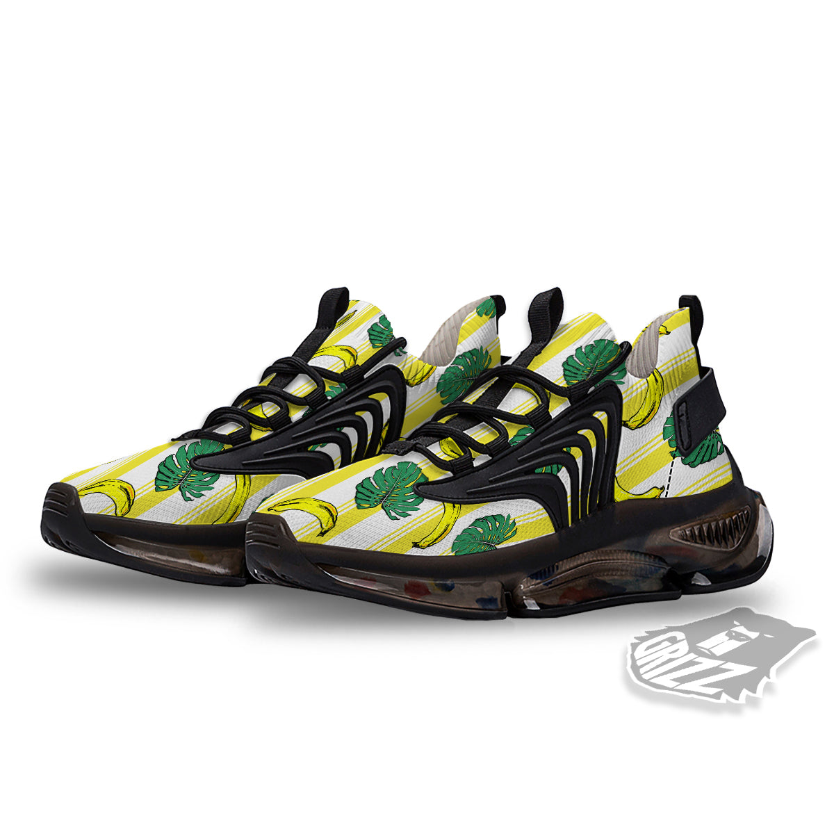Banana Geometric Yellow Print Pattern Black Gym Shoes-grizzshop
