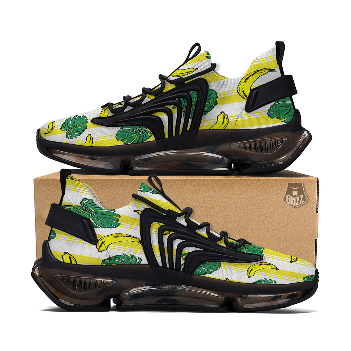 Banana Geometric Yellow Print Pattern Black Gym Shoes-grizzshop