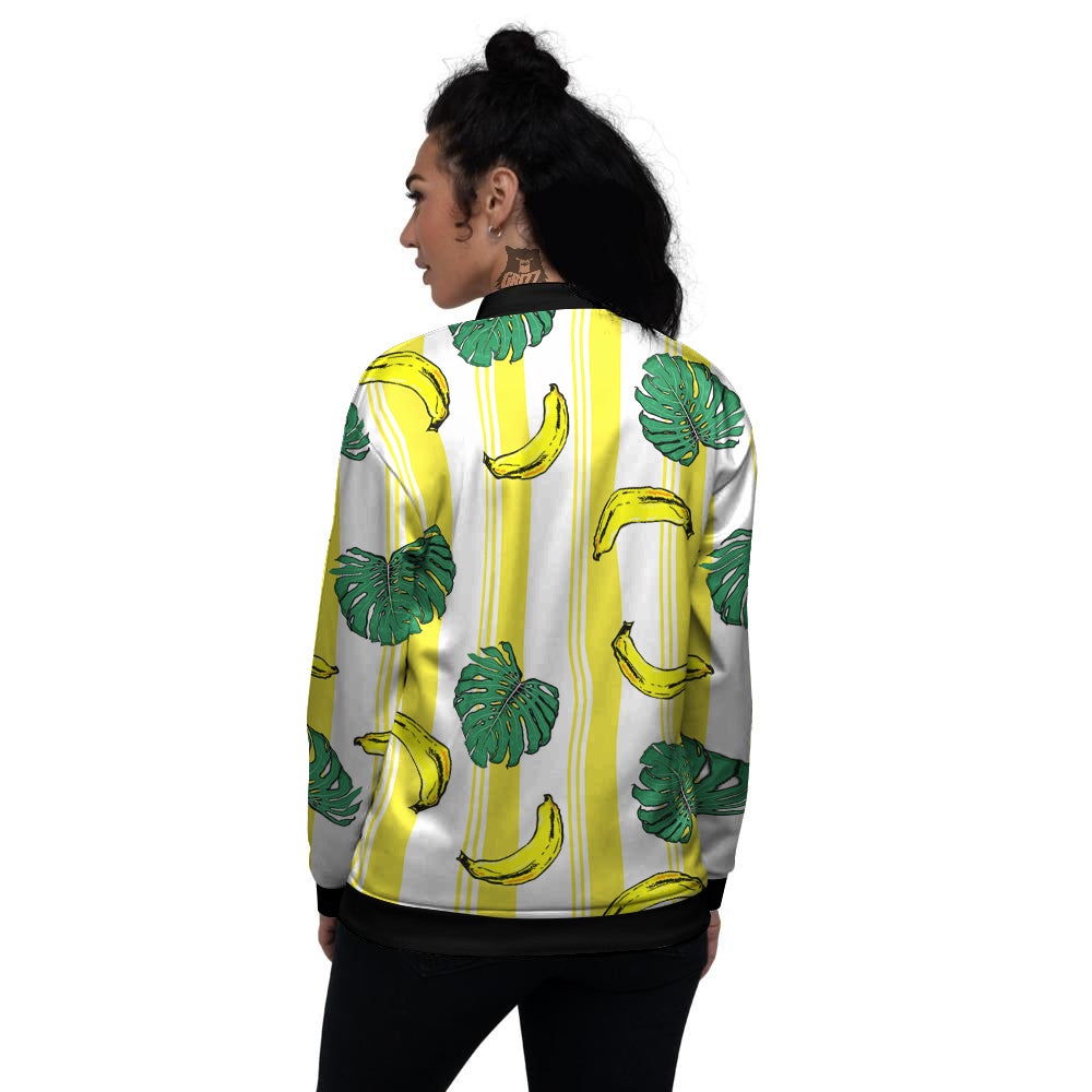 Banana Geometric Yellow Print Pattern Women's Bomber Jacket-grizzshop