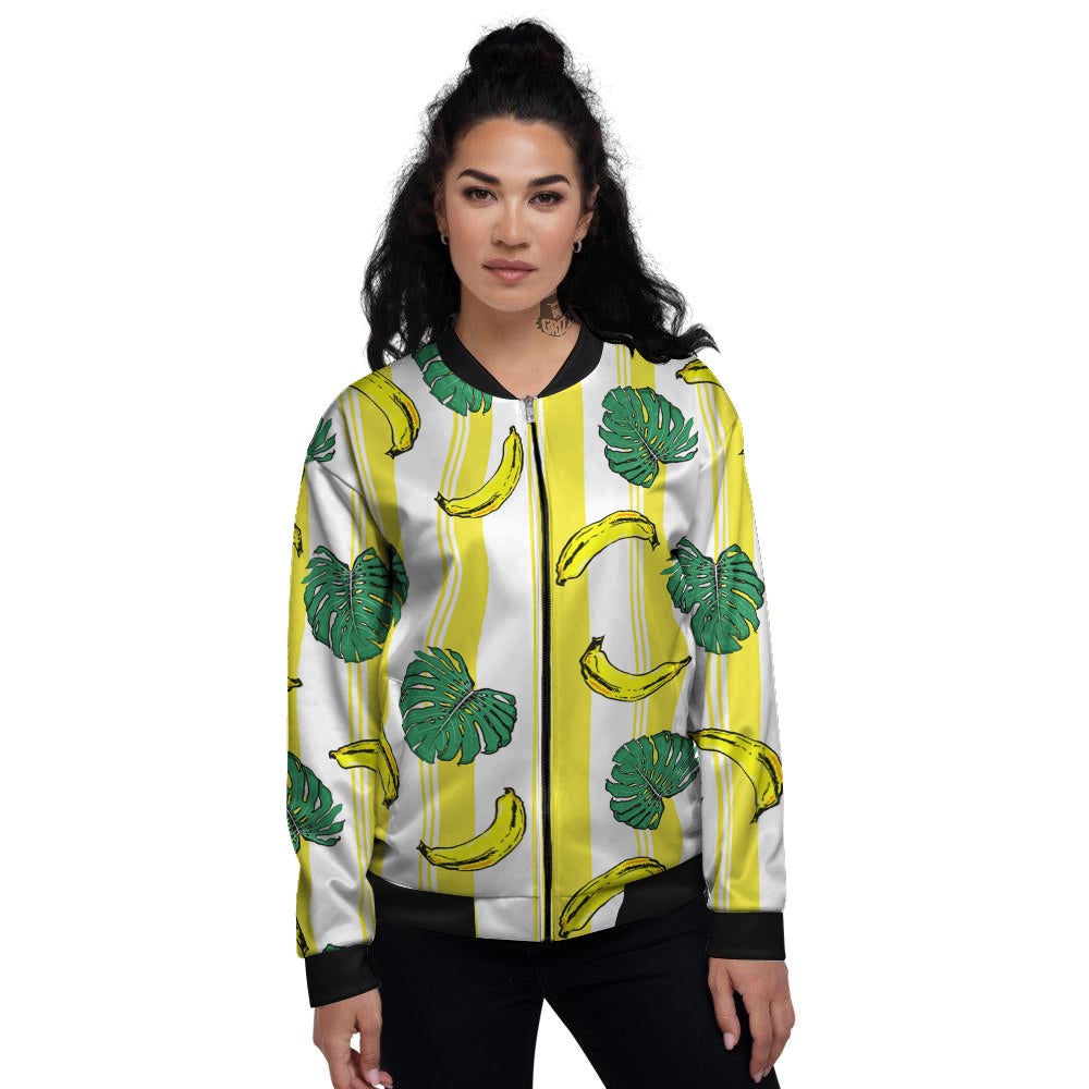 Banana Geometric Yellow Print Pattern Women's Bomber Jacket-grizzshop