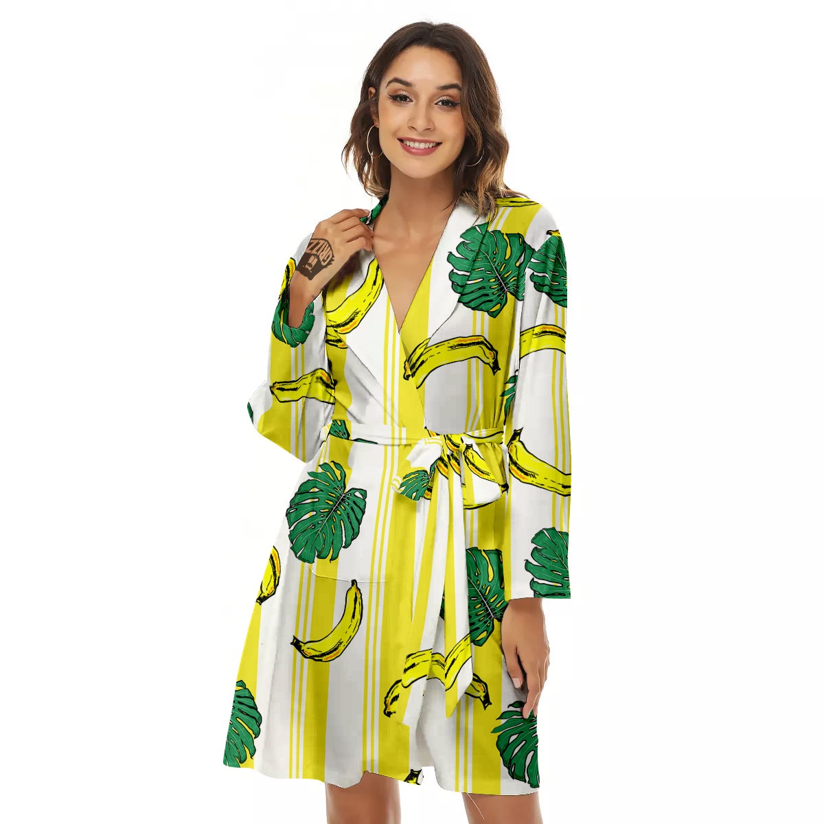 Banana Geometric Yellow Print Pattern Women's Robe-grizzshop