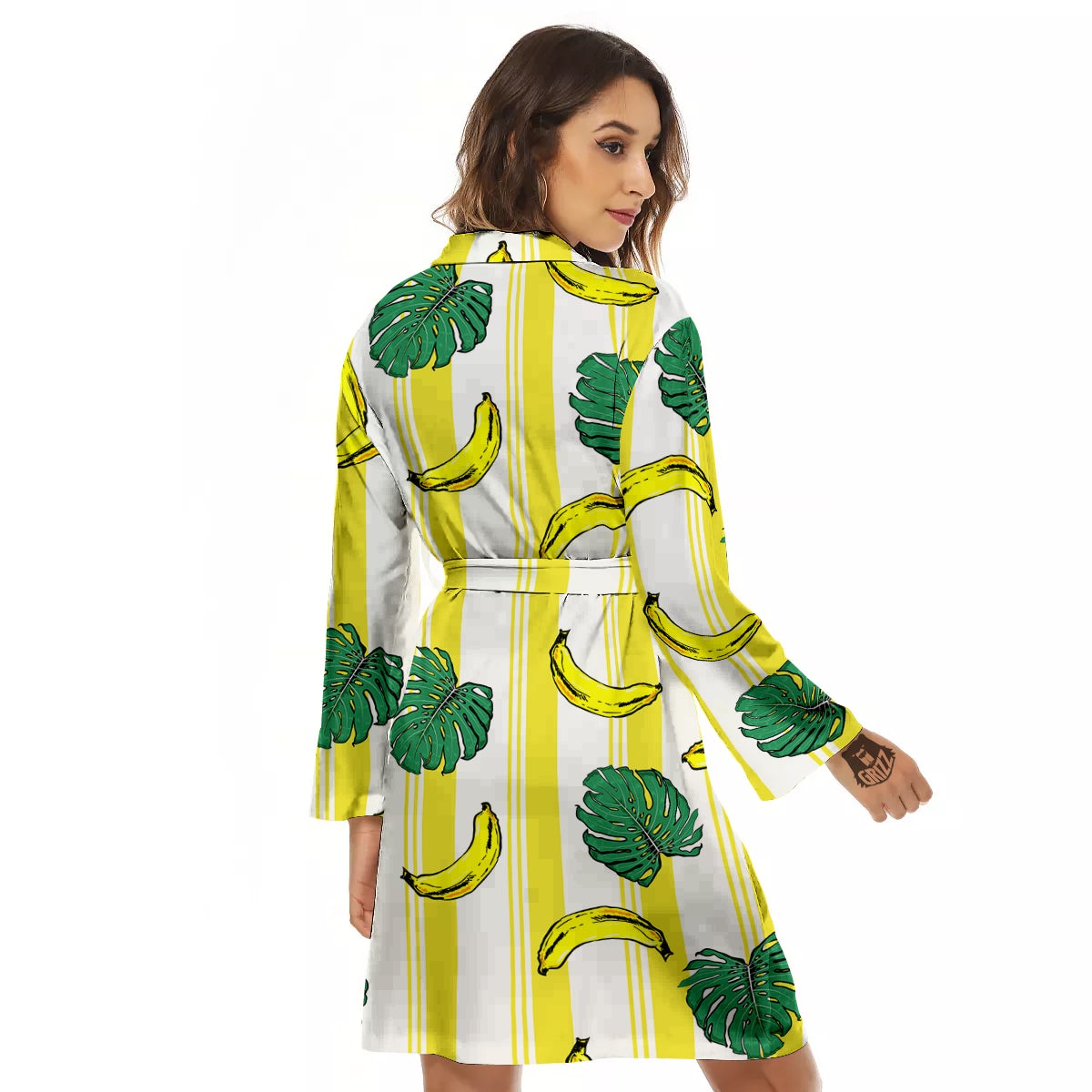 Banana Geometric Yellow Print Pattern Women's Robe-grizzshop