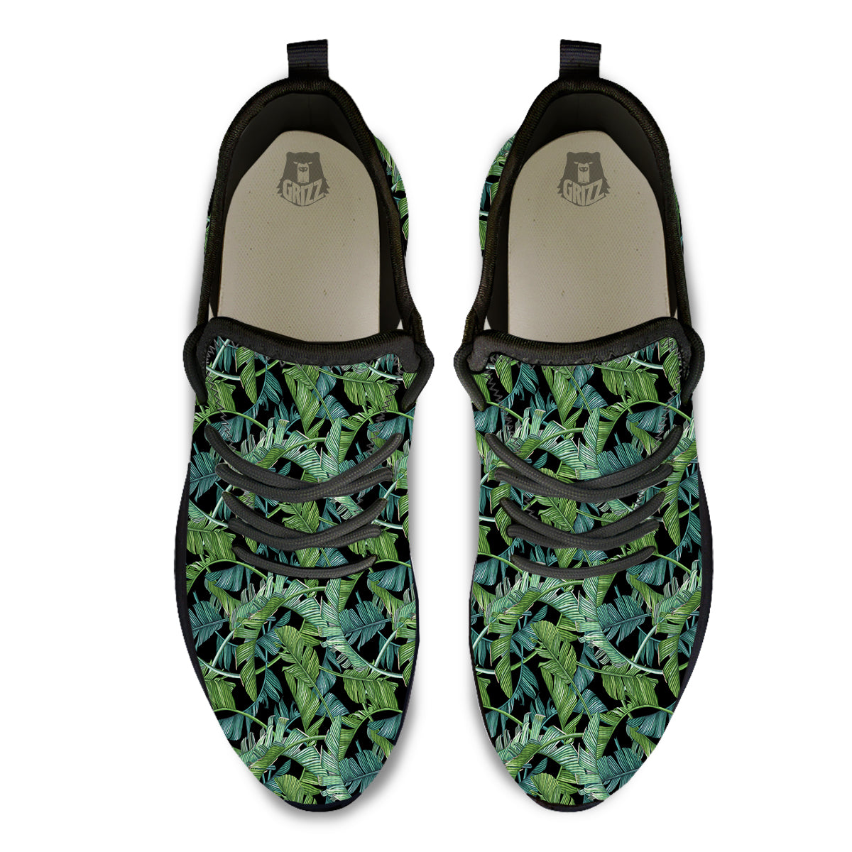 Banana Leaf Print Pattern Black Athletic Shoes-grizzshop