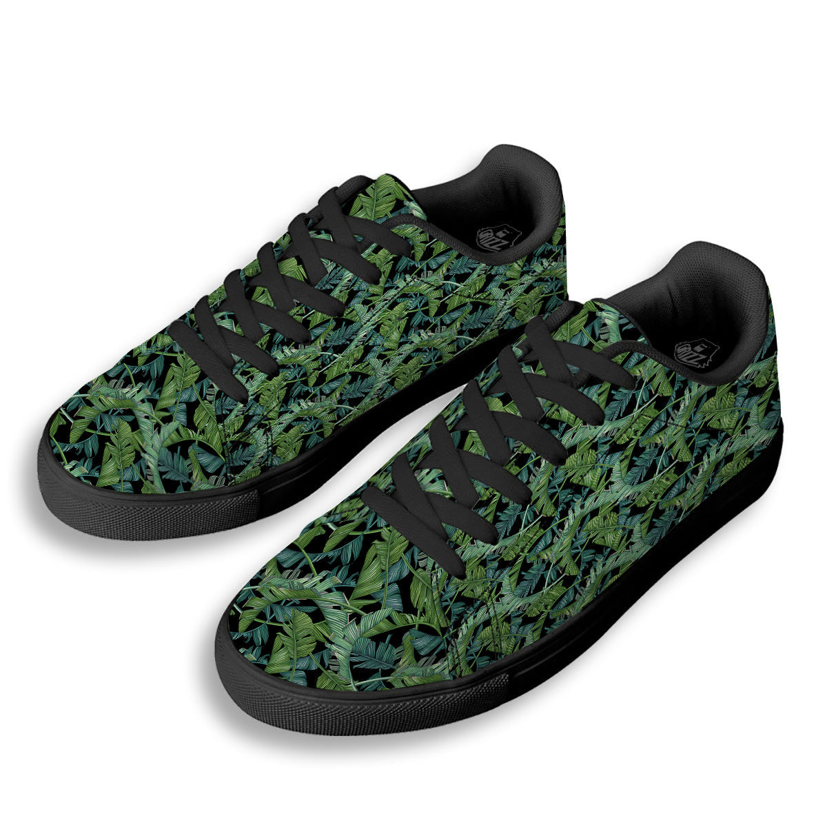 Banana Leaf Print Pattern Black Low Top Sneakers-grizzshop