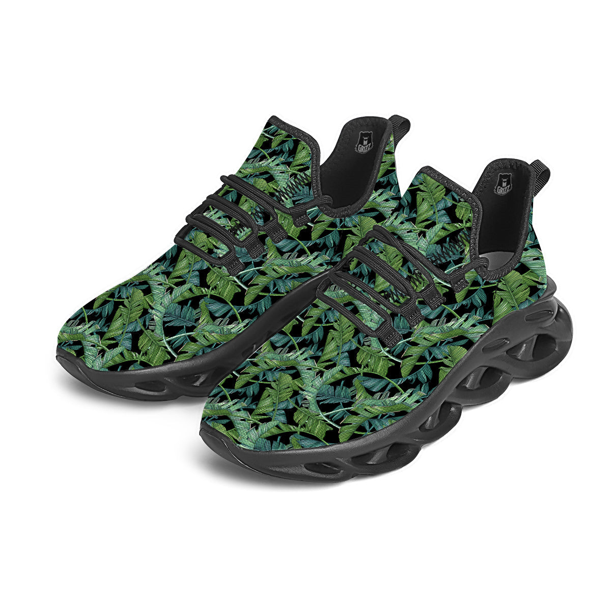 Banana Leaf Print Pattern Black Running Shoes-grizzshop