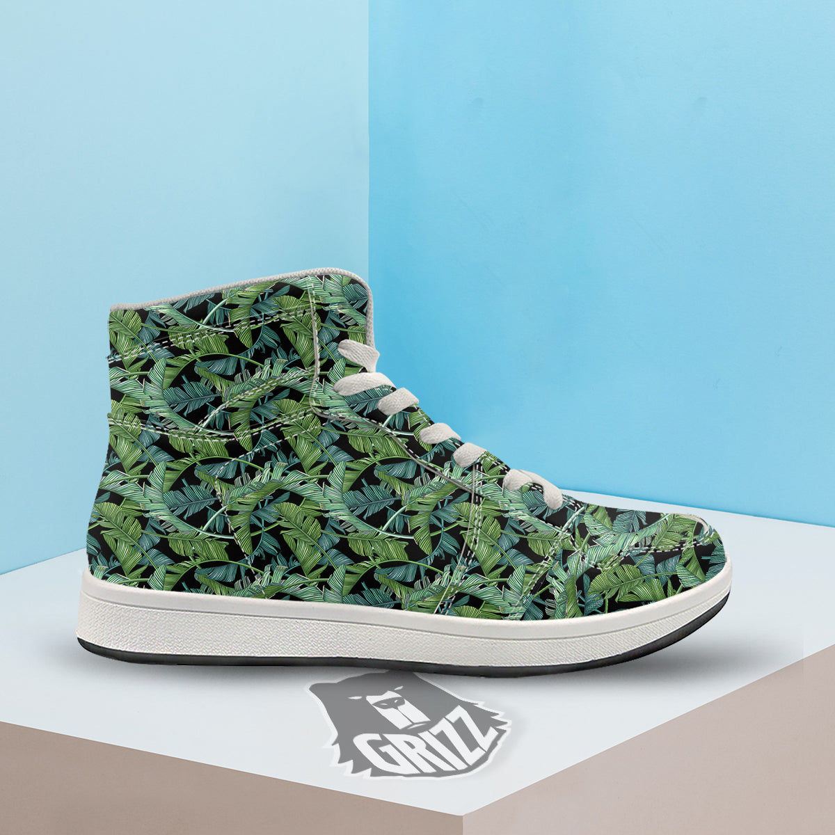 Banana Leaf Print Pattern High Top Sneakers-grizzshop