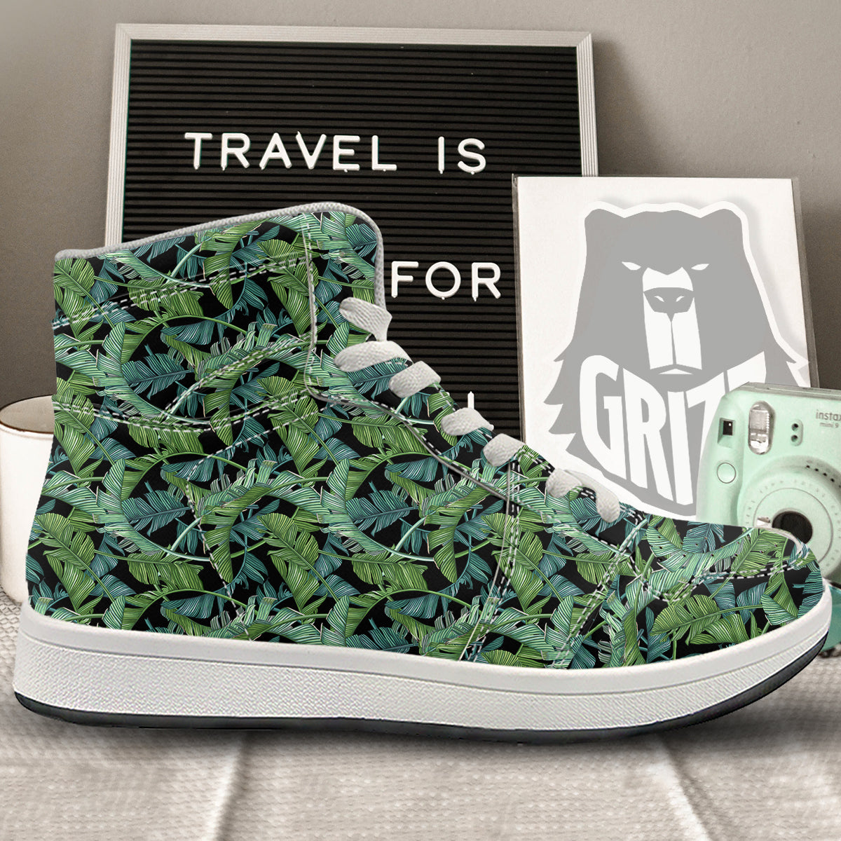 Banana Leaf Print Pattern High Top Sneakers-grizzshop