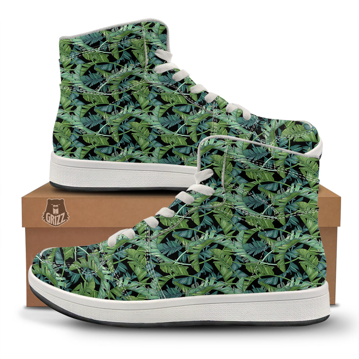 Banana Leaf Print Pattern High Top Sneakers-grizzshop