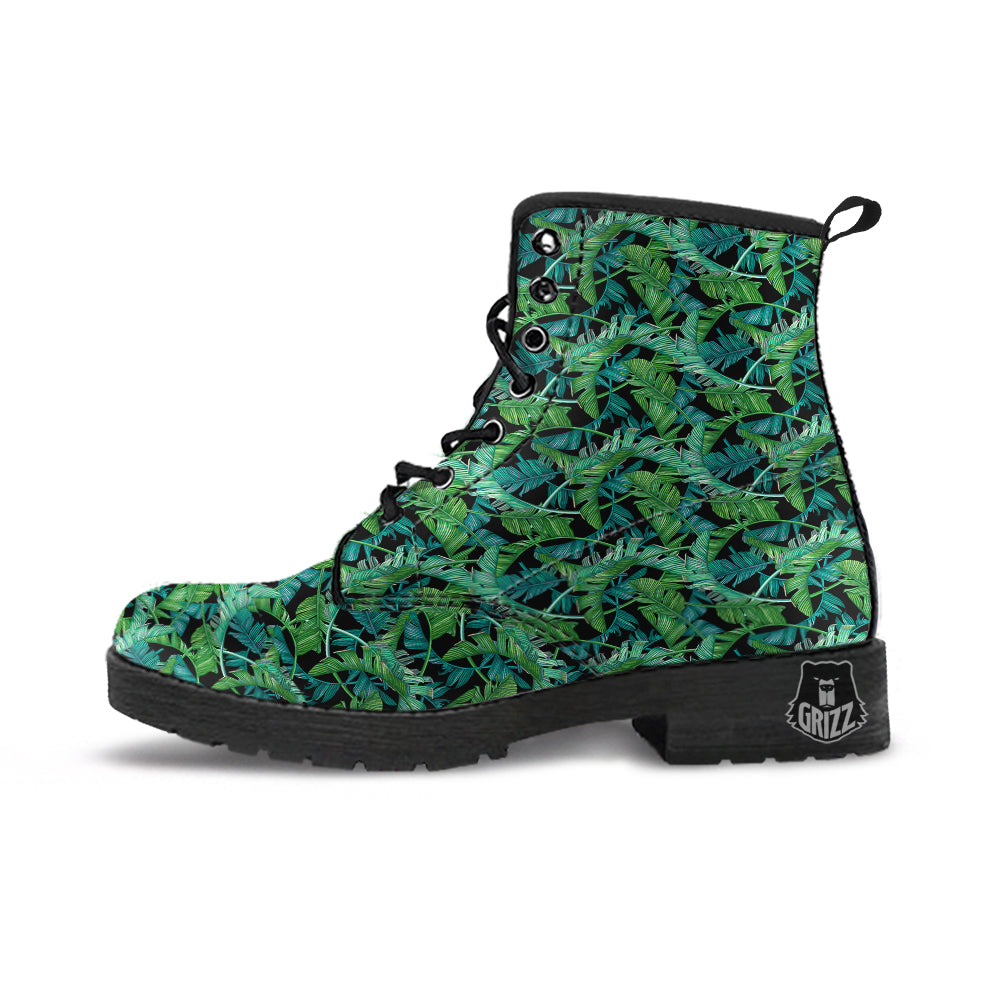 Banana Leaf Print Pattern Leather Boots-grizzshop