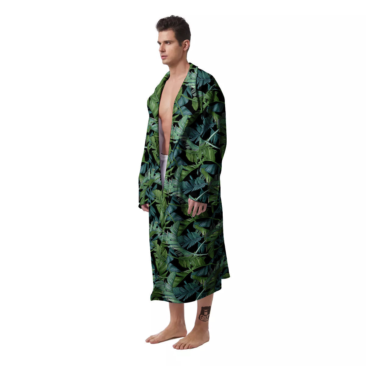 Banana Leaf Print Pattern Men's Robe-grizzshop