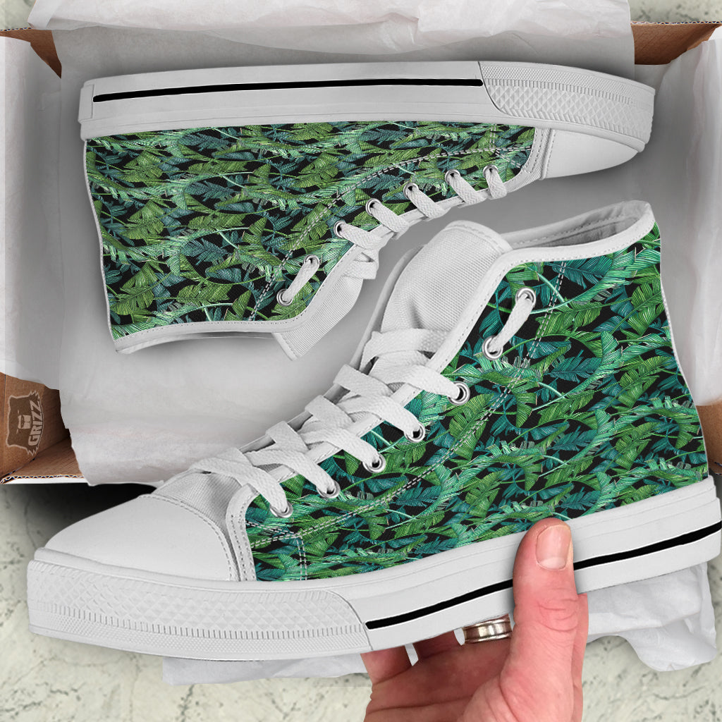 Banana Leaf Print Pattern White High Top Shoes-grizzshop
