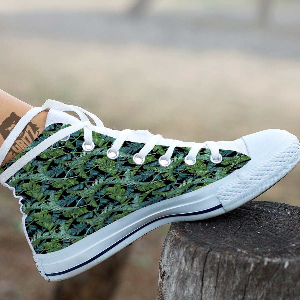 Banana Leaf Print Pattern White High Top Shoes-grizzshop