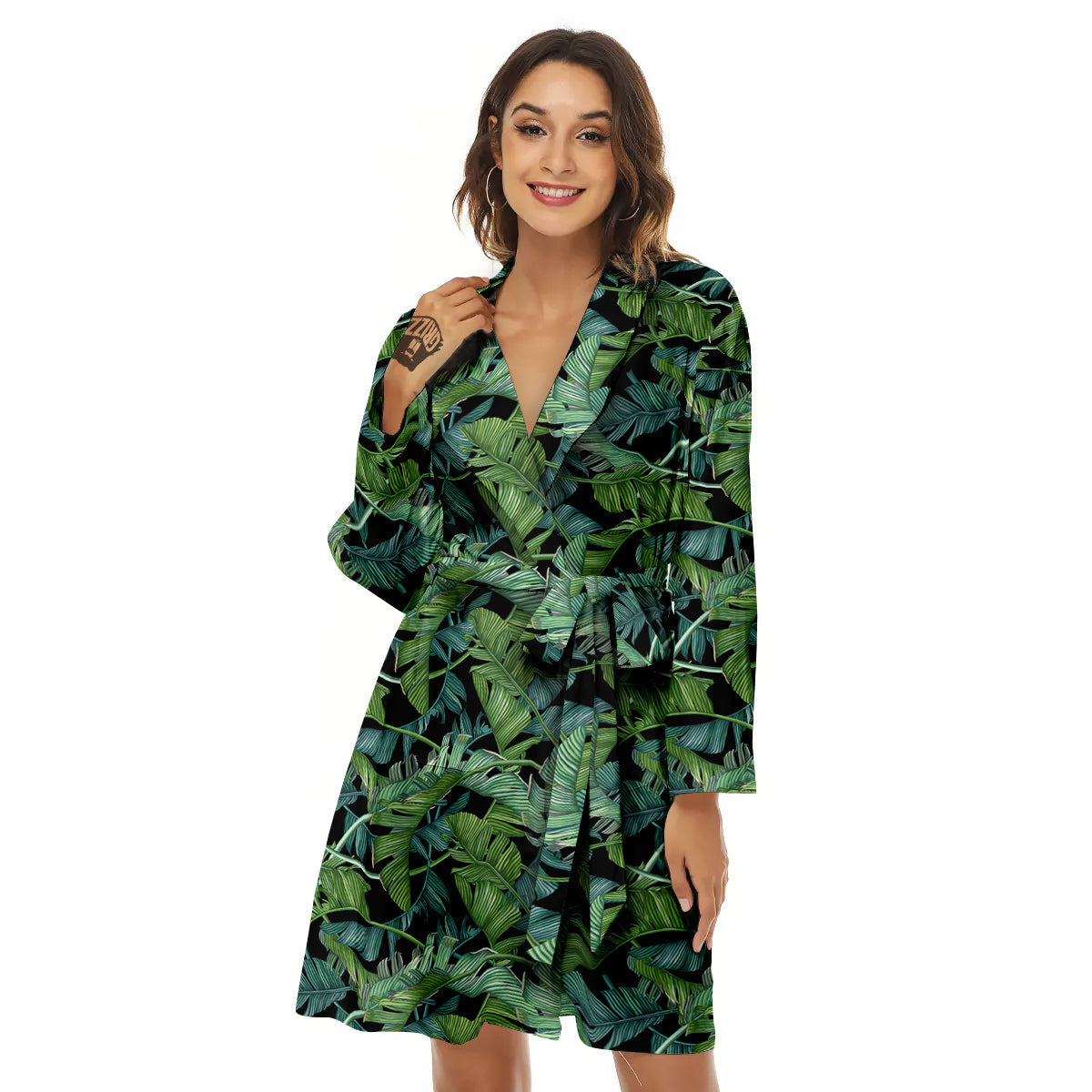 Banana Leaf Print Pattern Women's Robe-grizzshop