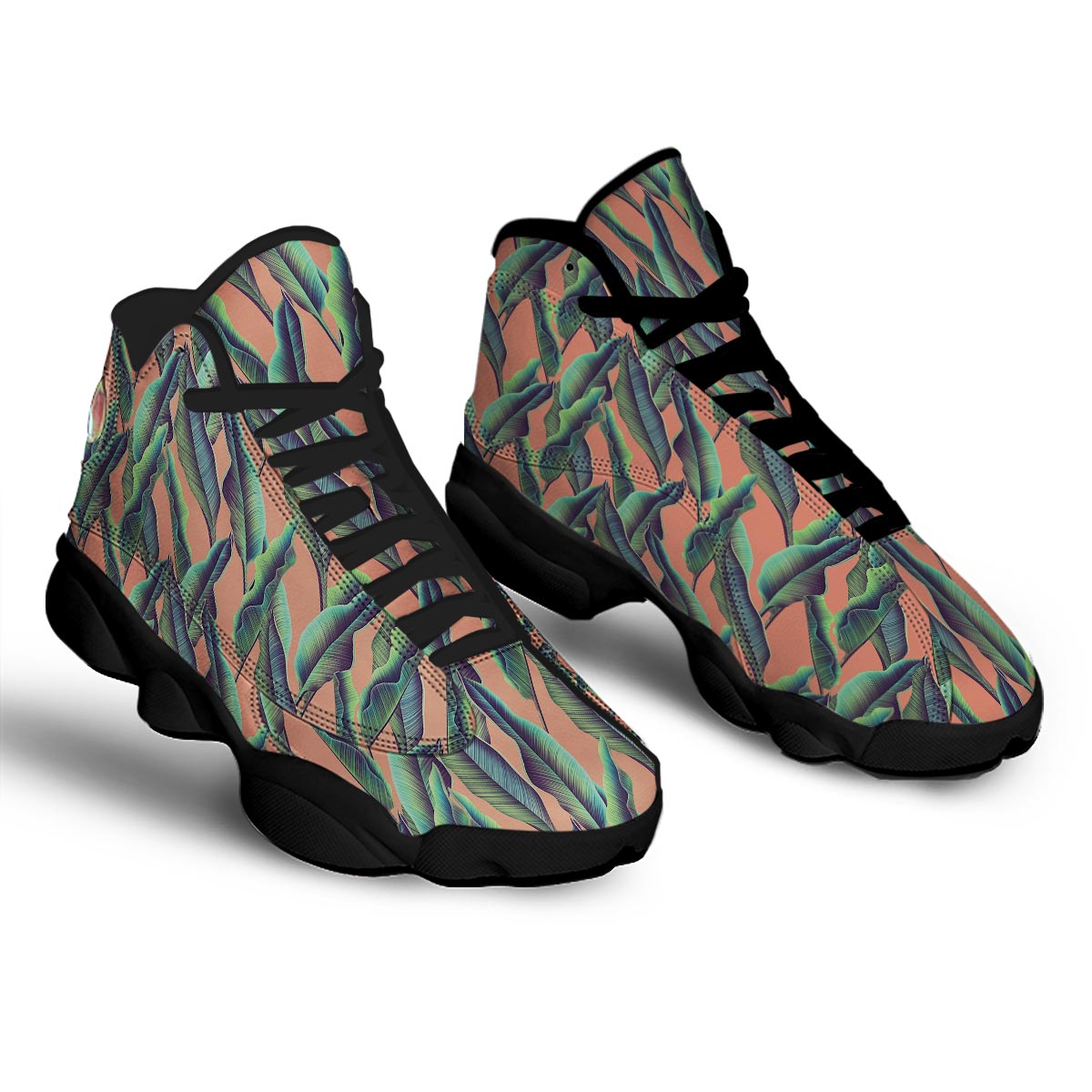 Banana Leaf Tropical Print Pattern Black Basketball Shoes-grizzshop