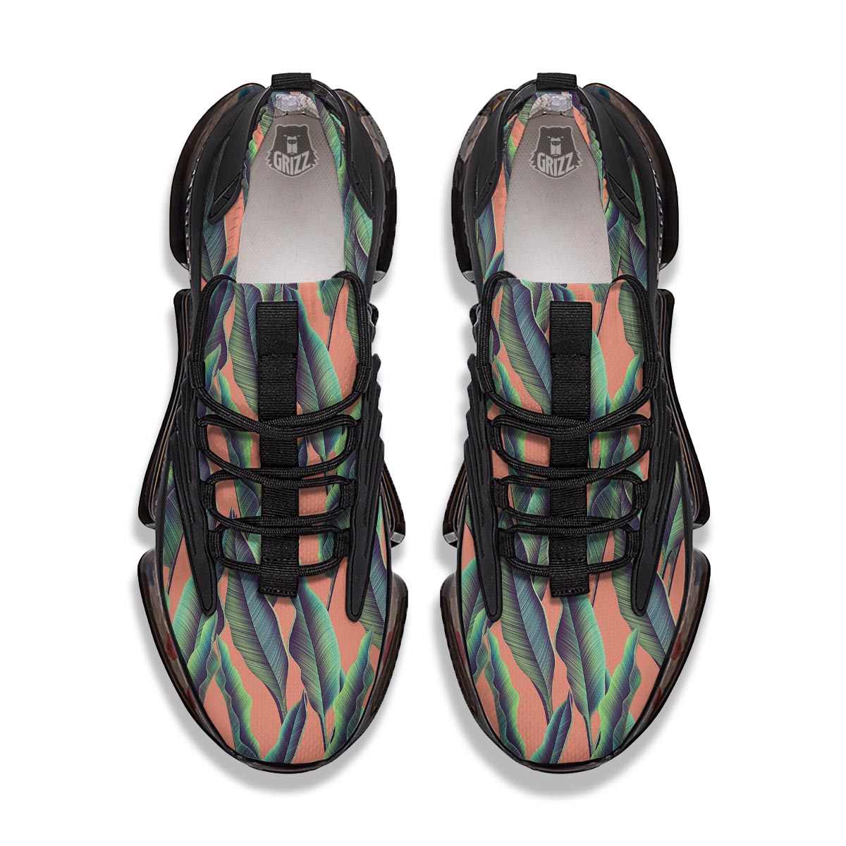 Banana Leaf Tropical Print Pattern Black Gym Shoes-grizzshop