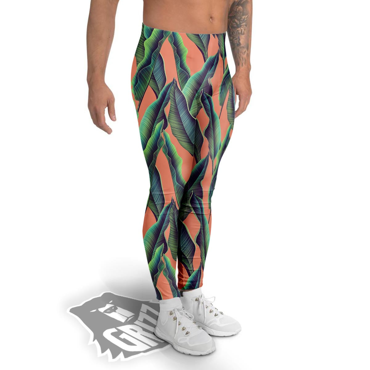 Banana Leaf Tropical Print Pattern Men's Leggings-grizzshop