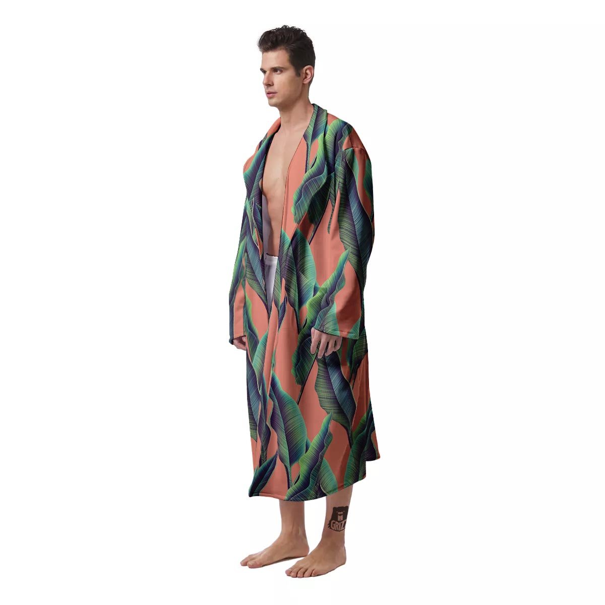 Banana Leaf Tropical Print Pattern Men's Robe-grizzshop