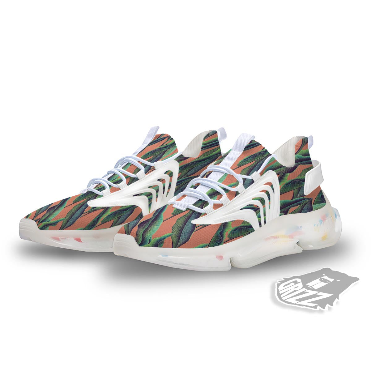Banana Leaf Tropical Print Pattern White Gym Shoes-grizzshop