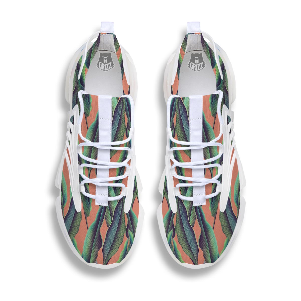 Banana Leaf Tropical Print Pattern White Gym Shoes-grizzshop