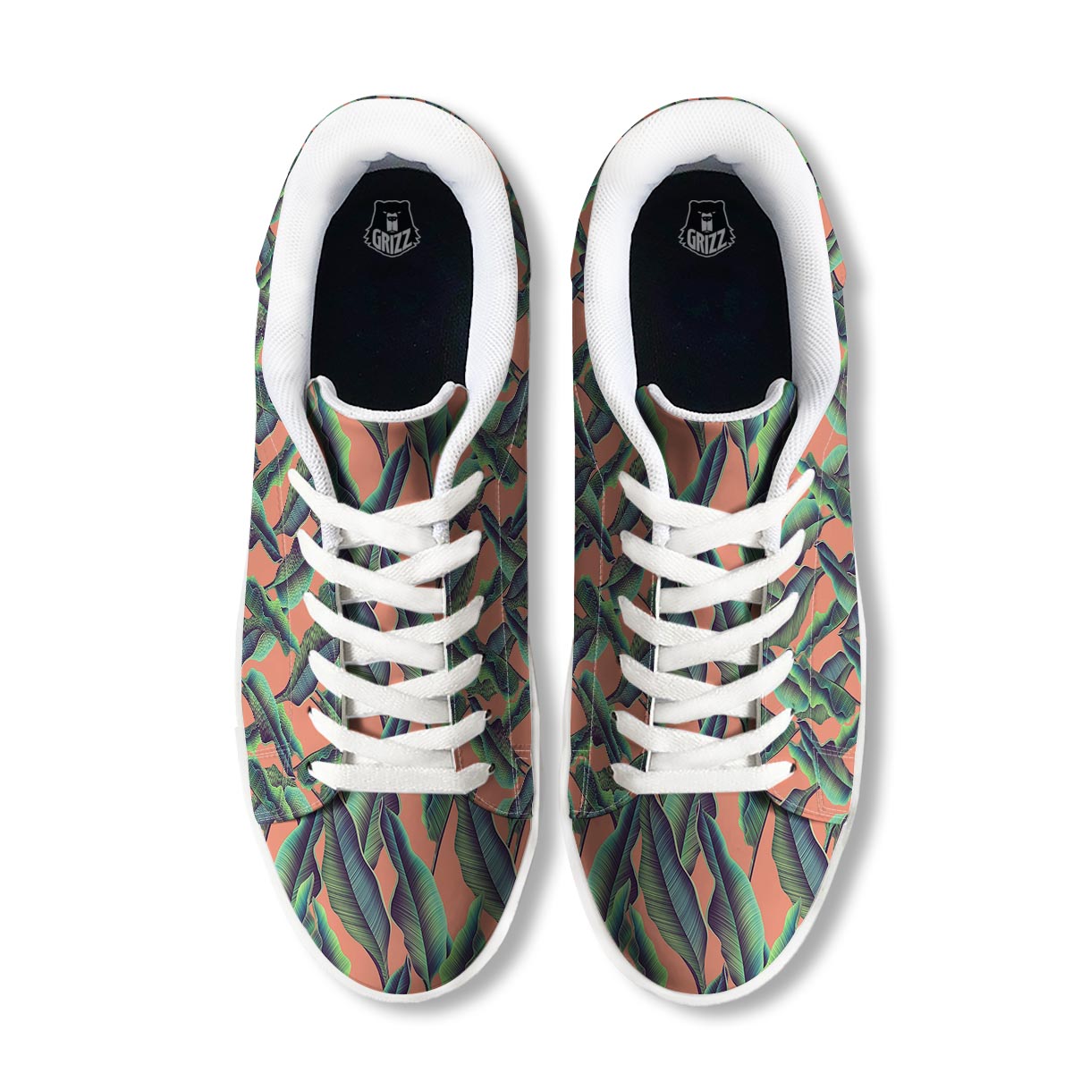 Banana Leaf Tropical Print Pattern White Low Top Sneakers-grizzshop