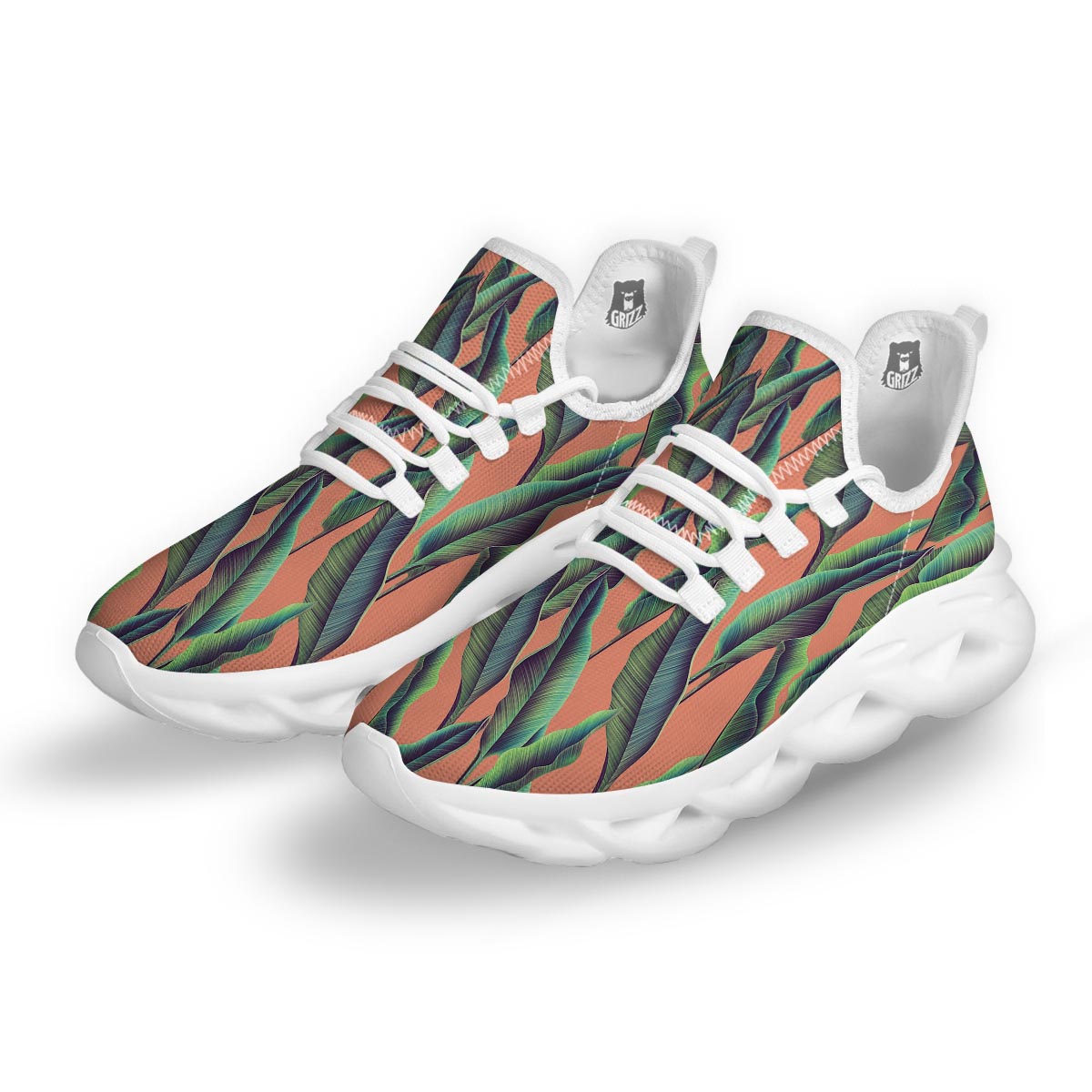 Banana Leaf Tropical Print Pattern White Running Shoes-grizzshop