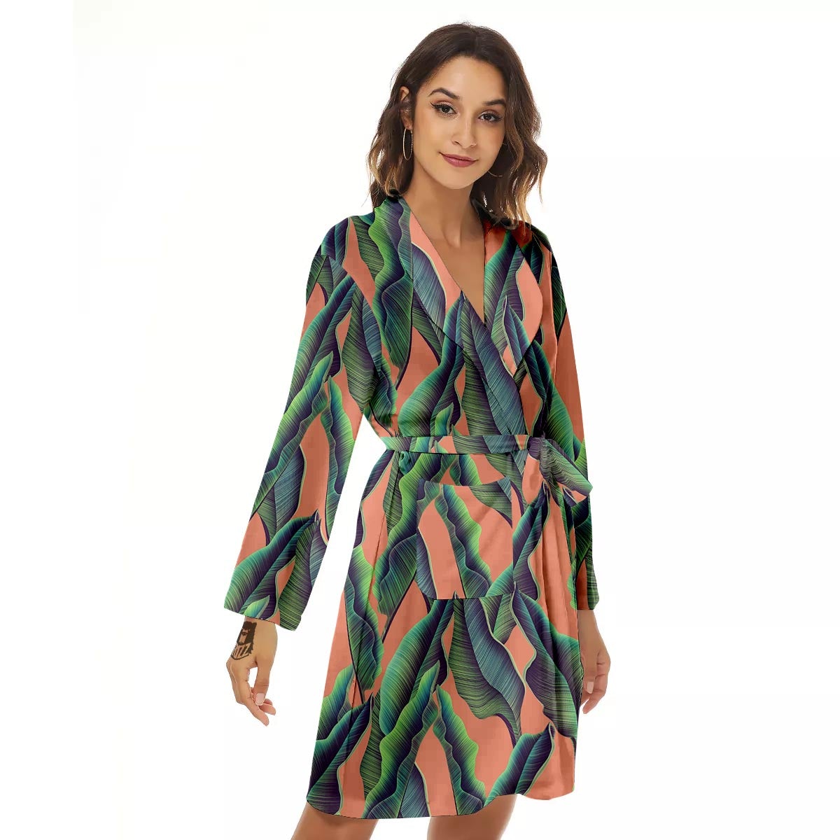 Banana Leaf Tropical Print Pattern Women's Robe-grizzshop