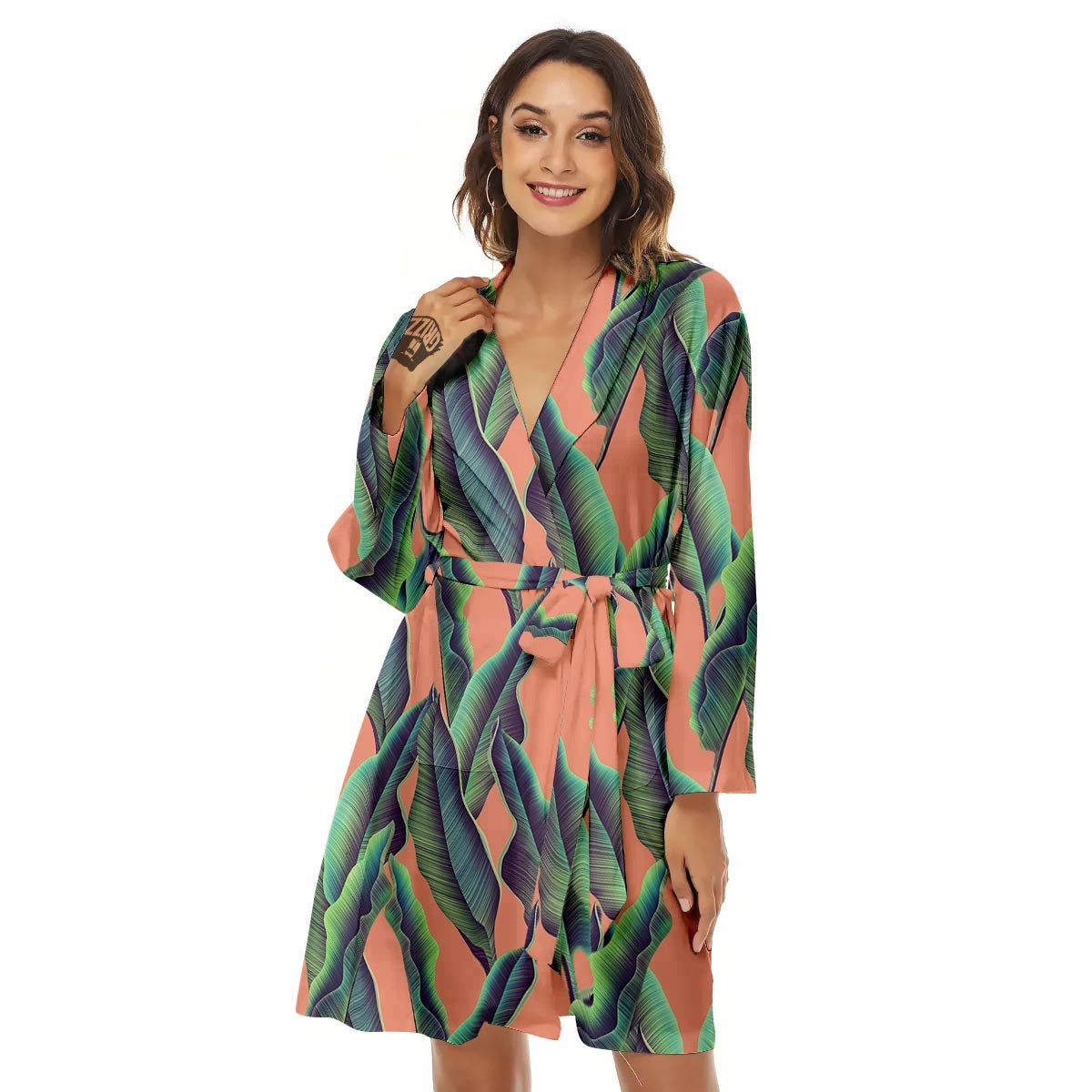 Banana Leaf Tropical Print Pattern Women's Robe-grizzshop