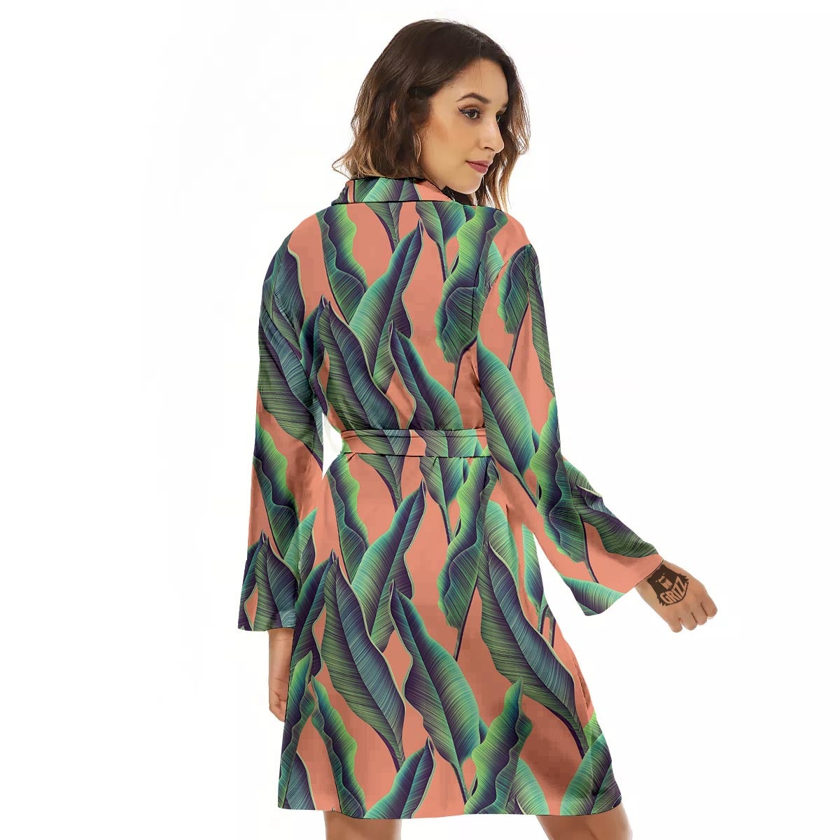 Banana Leaf Tropical Print Pattern Women's Robe-grizzshop