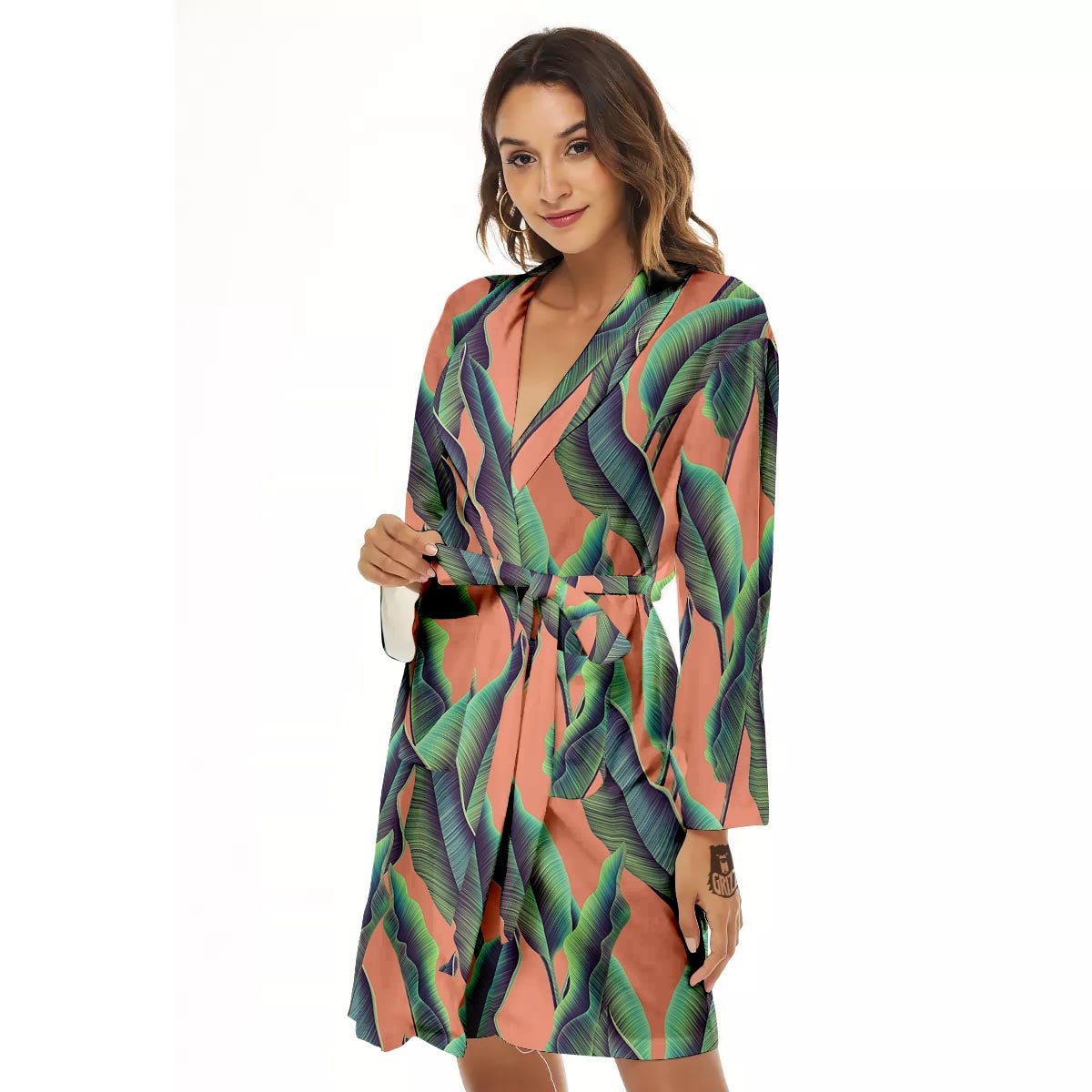 Banana Leaf Tropical Print Pattern Women's Robe-grizzshop